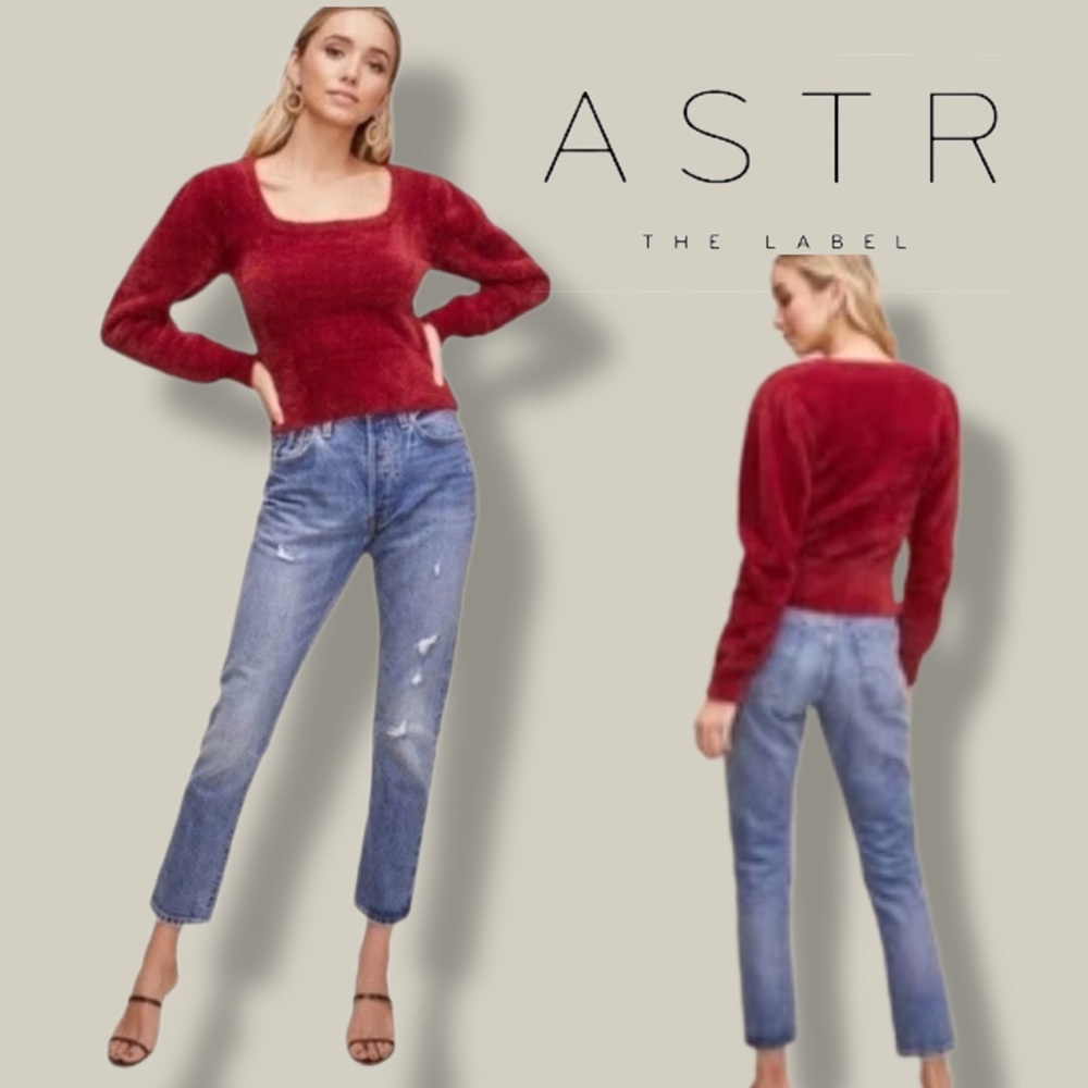 ASTR The Label Wine Fuzzy Crop Sweater, Medium, Like New Condition - Picture 3 of 14
